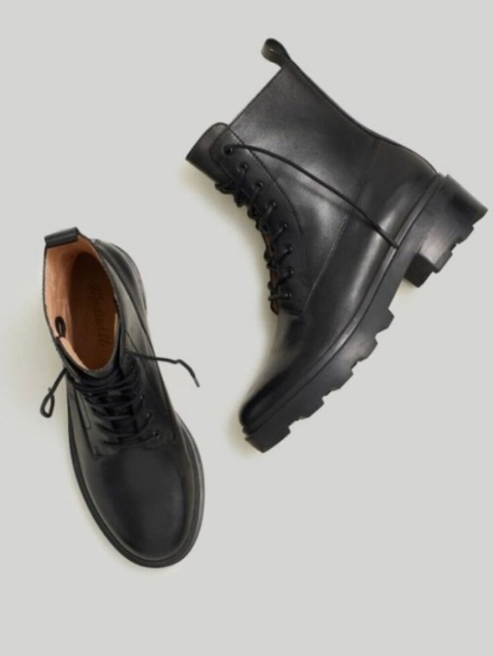 New MADEWELL The Shelton Lace-Up Combat Moto Boots in True Black Leather 6